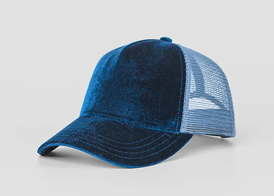 navy velvet trucker hat