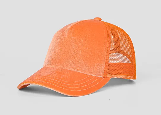 orange velvet trucker hat