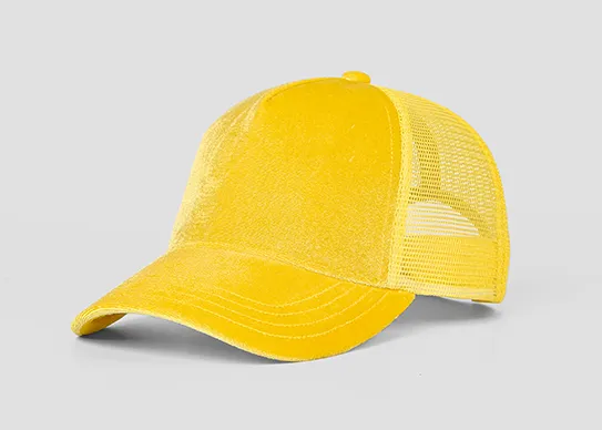 yellow velvet trucker hat