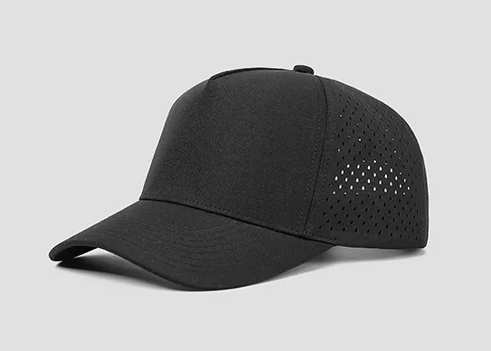 black 5 panel laser hole hat