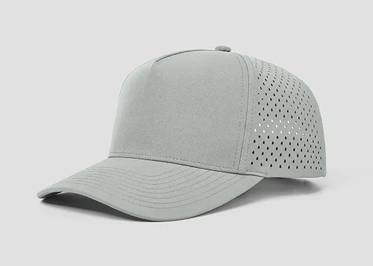 grey 5 panel laser hole hat