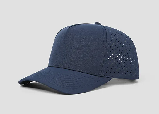 navy 5 panel laser hole hat