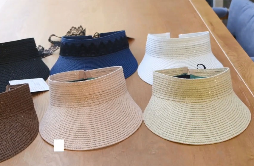 Custom Women UV Protection Summer Sun Straw Visor Hat Caps