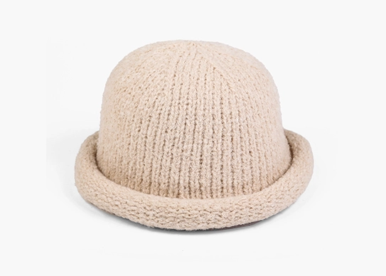 custom beige knitted wool bucket hat