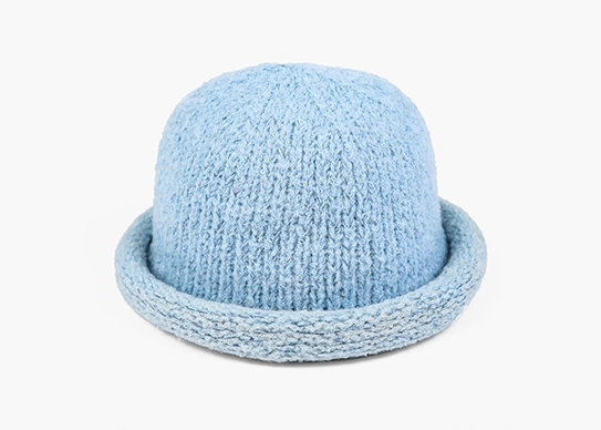 custom blue thick knitted wool bucket hat