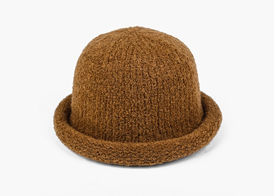 custom brown thick knitted wool bucket hat